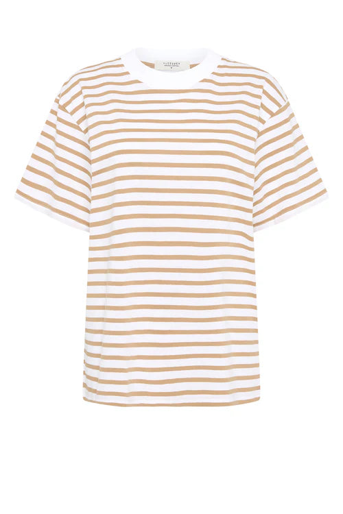 Nude Lucy Organic Stripe Boyfriend Tee in Camel Stripe