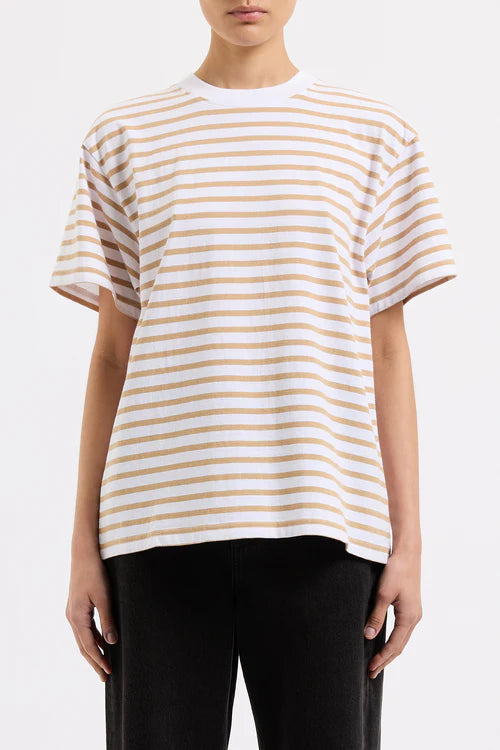 Nude Lucy Organic Stripe Boyfriend Tee in Camel Stripe