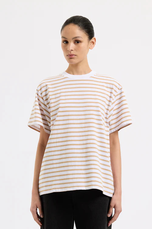 Nude Lucy Organic Stripe Boyfriend Tee in Camel Stripe