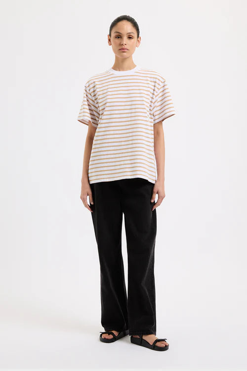 Nude Lucy Organic Stripe Boyfriend Tee in Camel Stripe