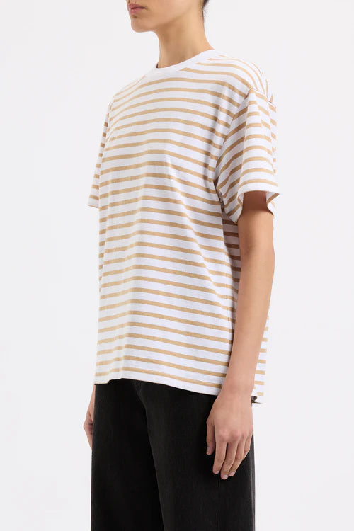 Nude Lucy Organic Stripe Boyfriend Tee in Camel Stripe