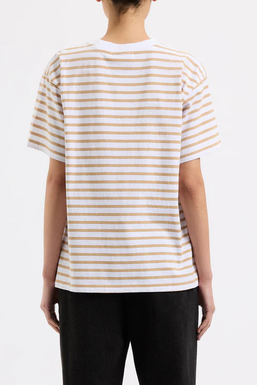 Nude Lucy Organic Stripe Boyfriend Tee in Camel Stripe