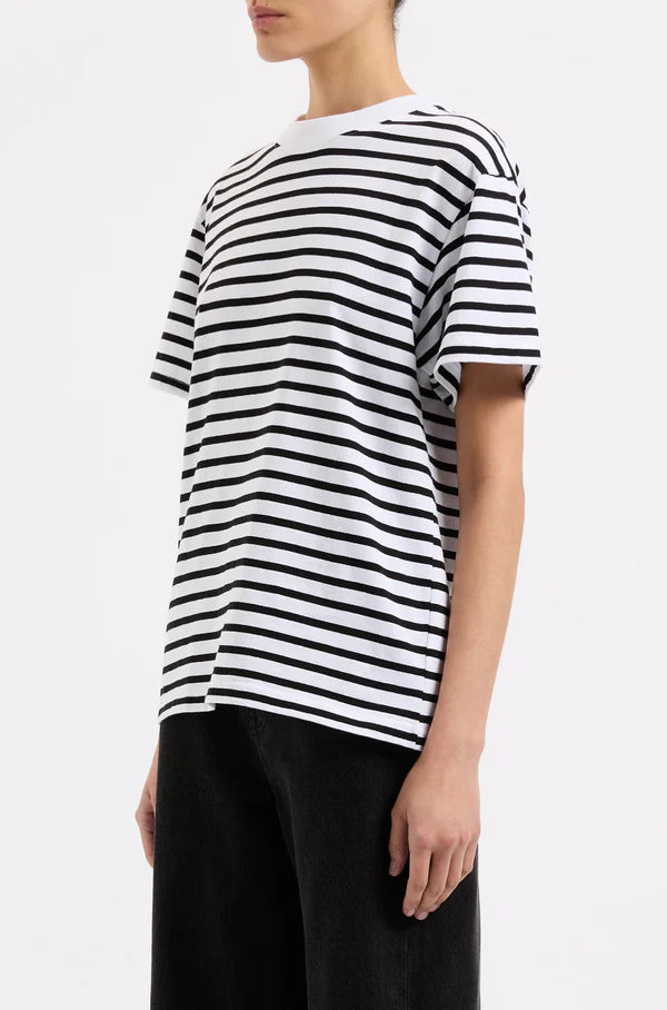 Nude Lucy Organic Stripe Boyfriend Tee in Black Stripe