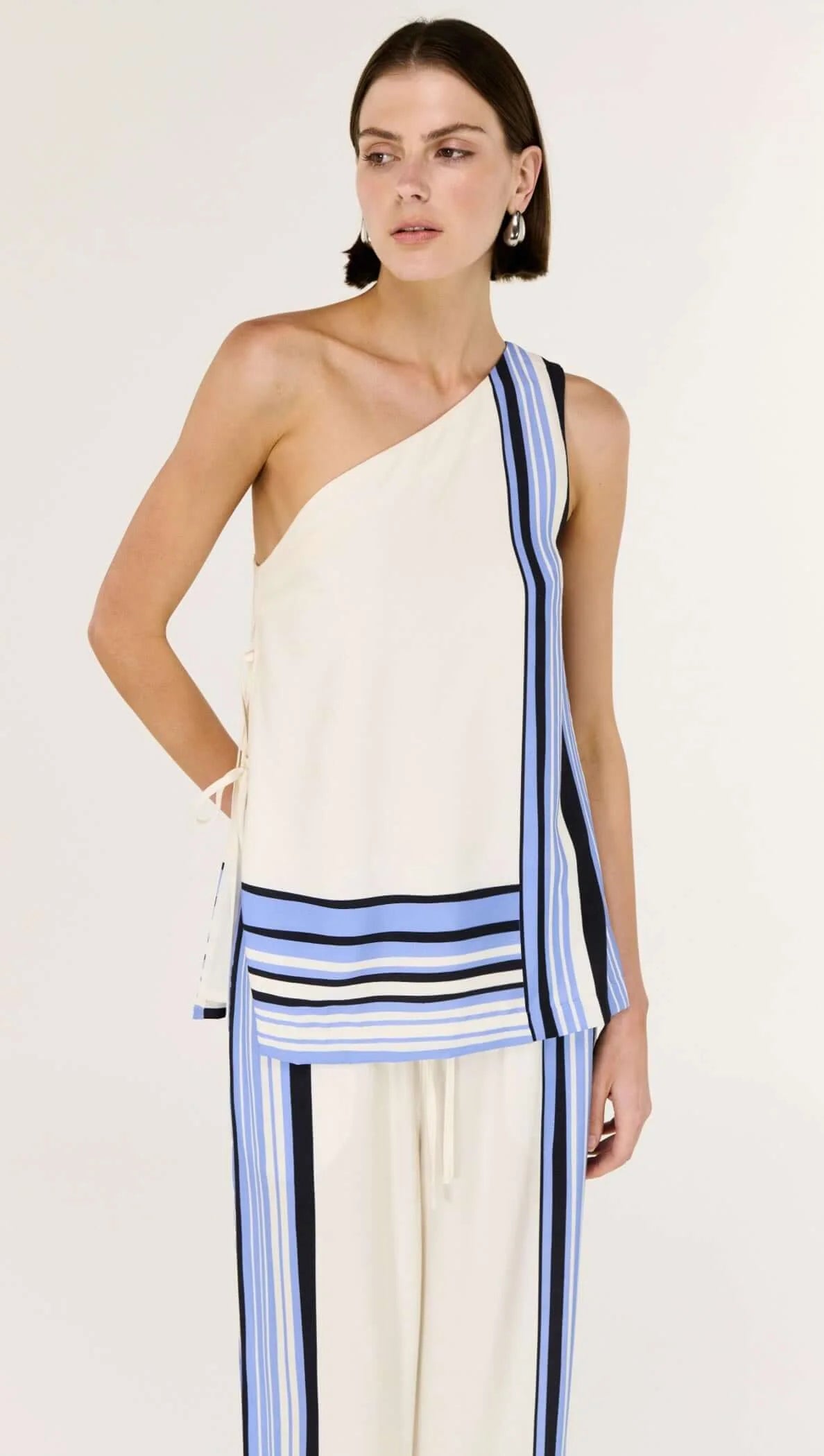 Staple the Label Amari One Shoulder Top in Spliced Stripe