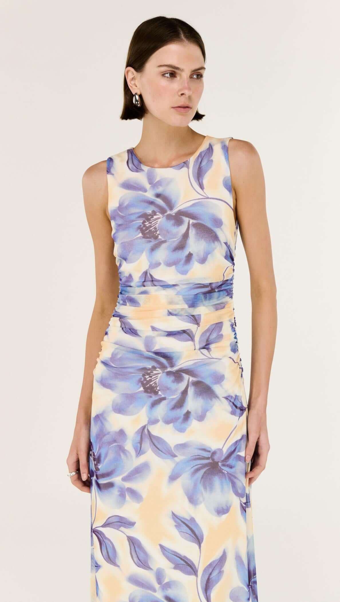 Fleur Mesh Midi Dress in Blurred Floral