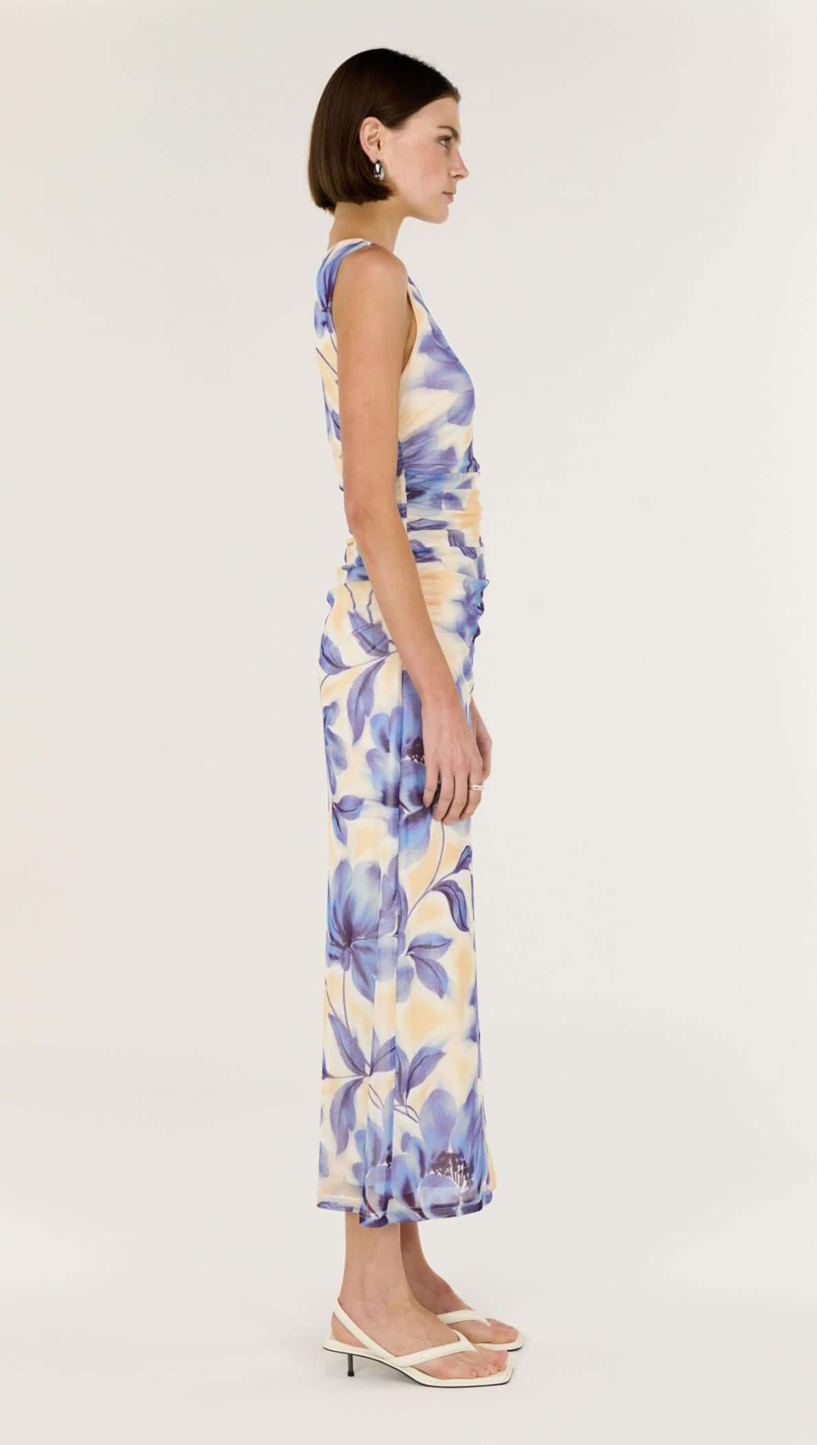 Fleur Mesh Midi Dress in Blurred Floral