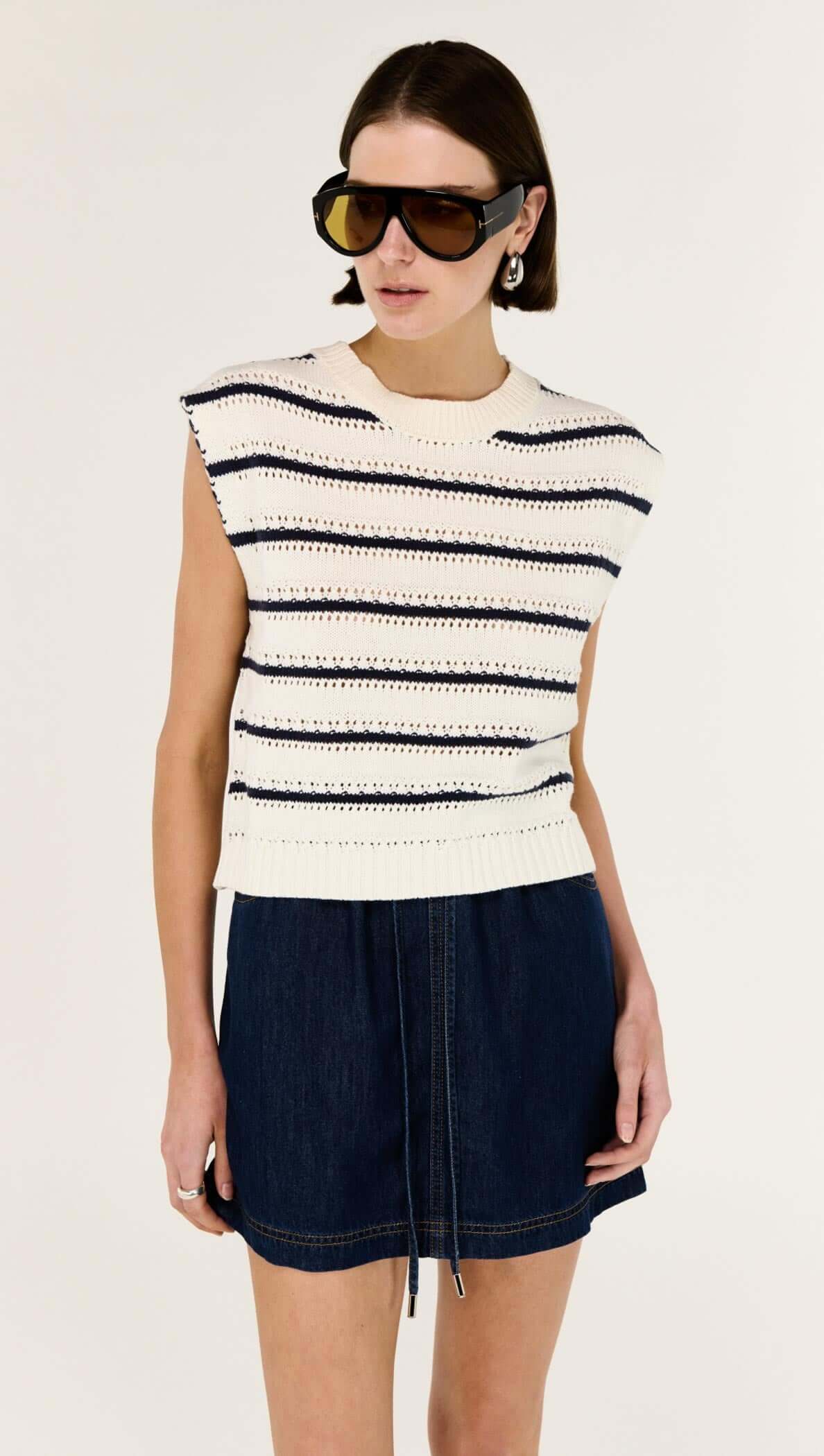 Staple the Label Darcy Knit Tank in Navy/White Stripe