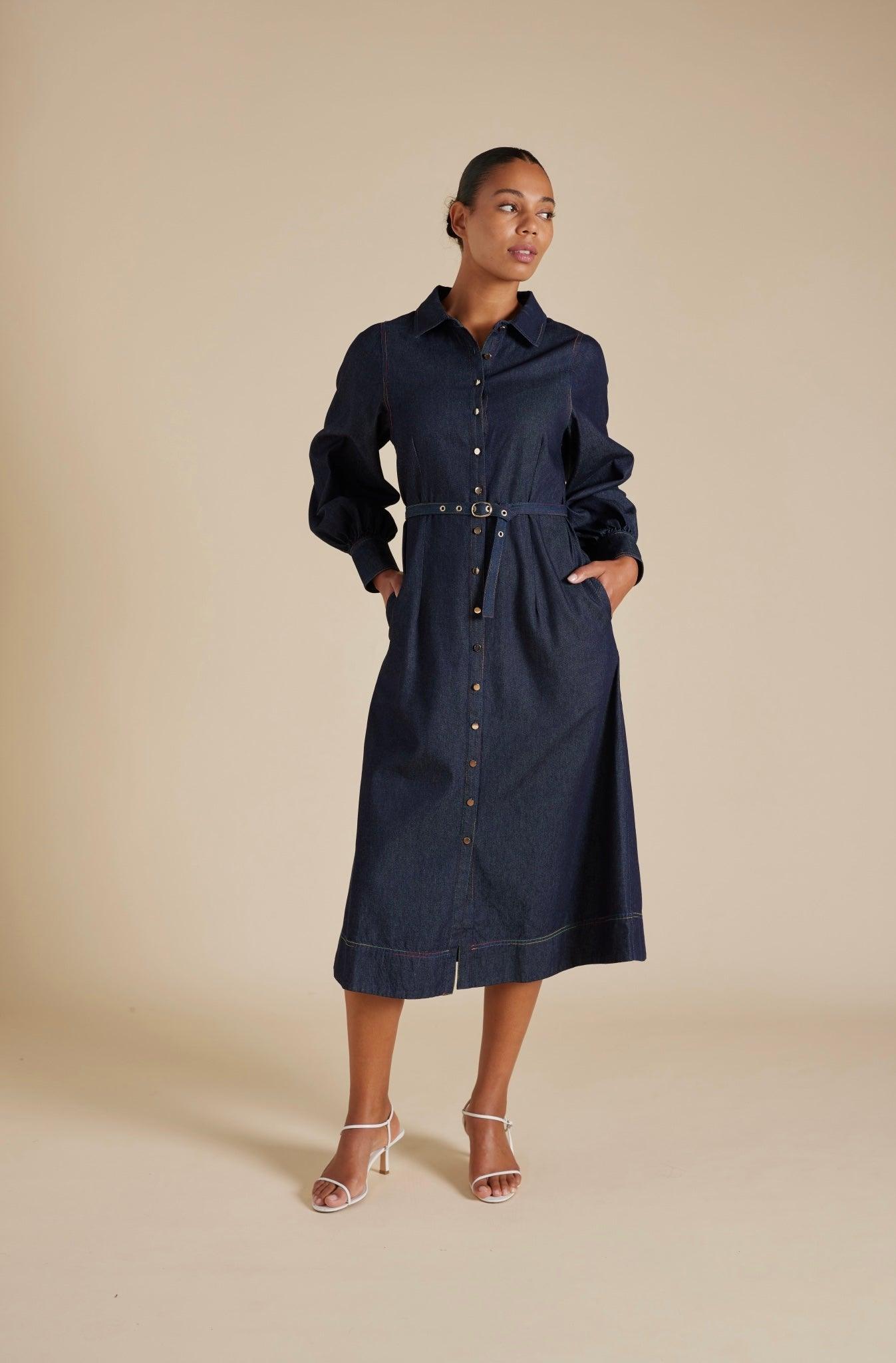 Alessandra Rainbow Tess Dress in Indigo - the tartan fox