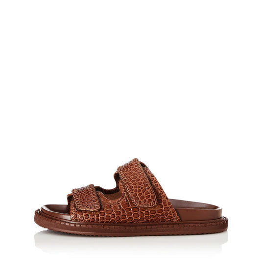 Alias Mae Paros Slide in Tan Croc Leather - the tartan fox