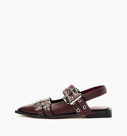 Alias Mae Zina Buckle Flats in Burgandy Leather - the tartan fox