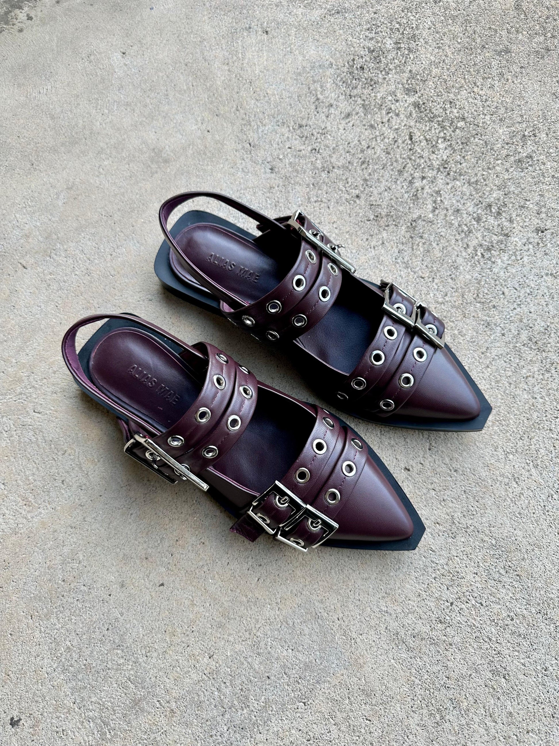 Alias Mae Zina Buckle Flats in Burgandy Leather - the tartan fox