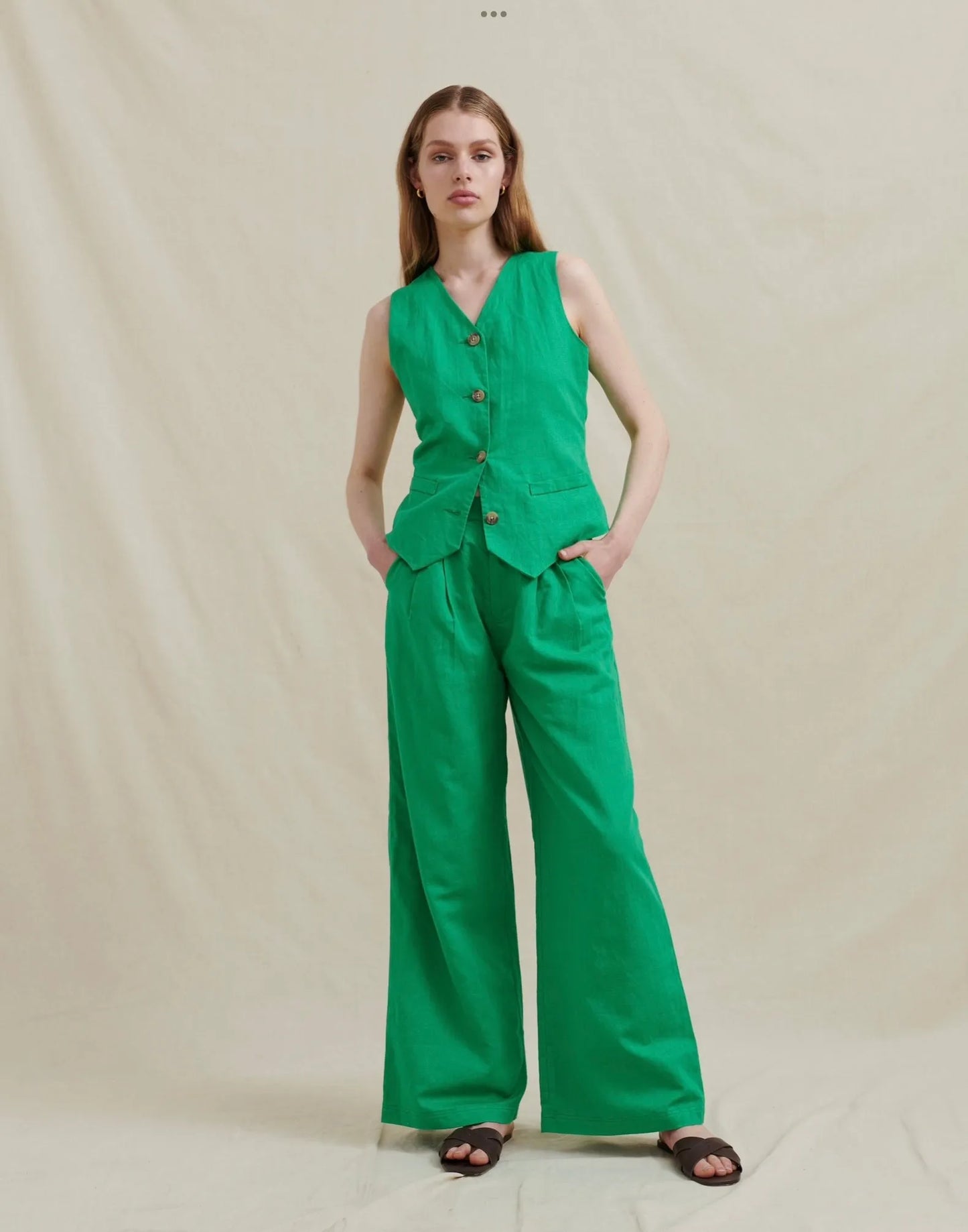 Analia Zig Wide Leg Pant in Green - the tartan fox