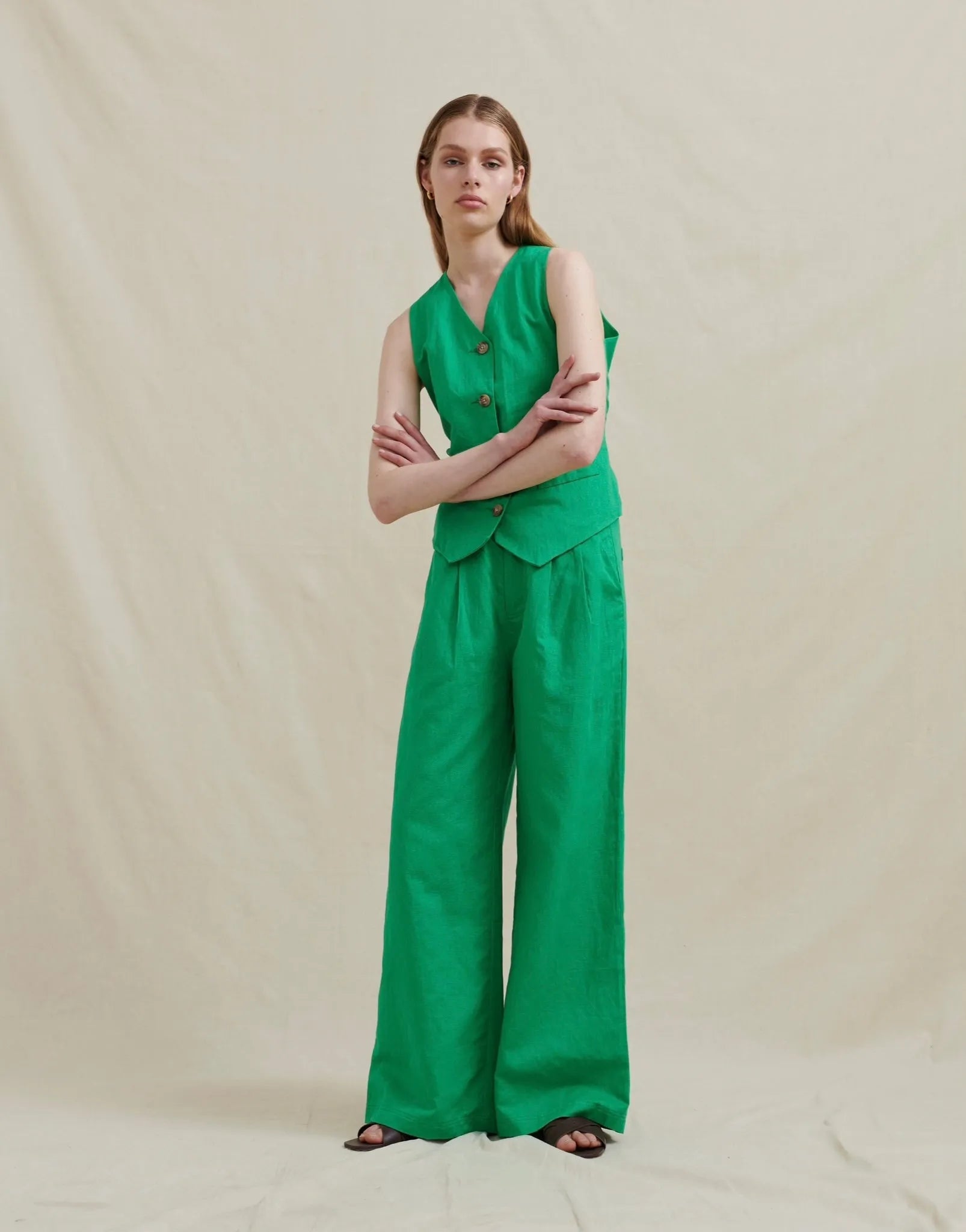 Analia Zig Wide Leg Pant in Green - the tartan fox