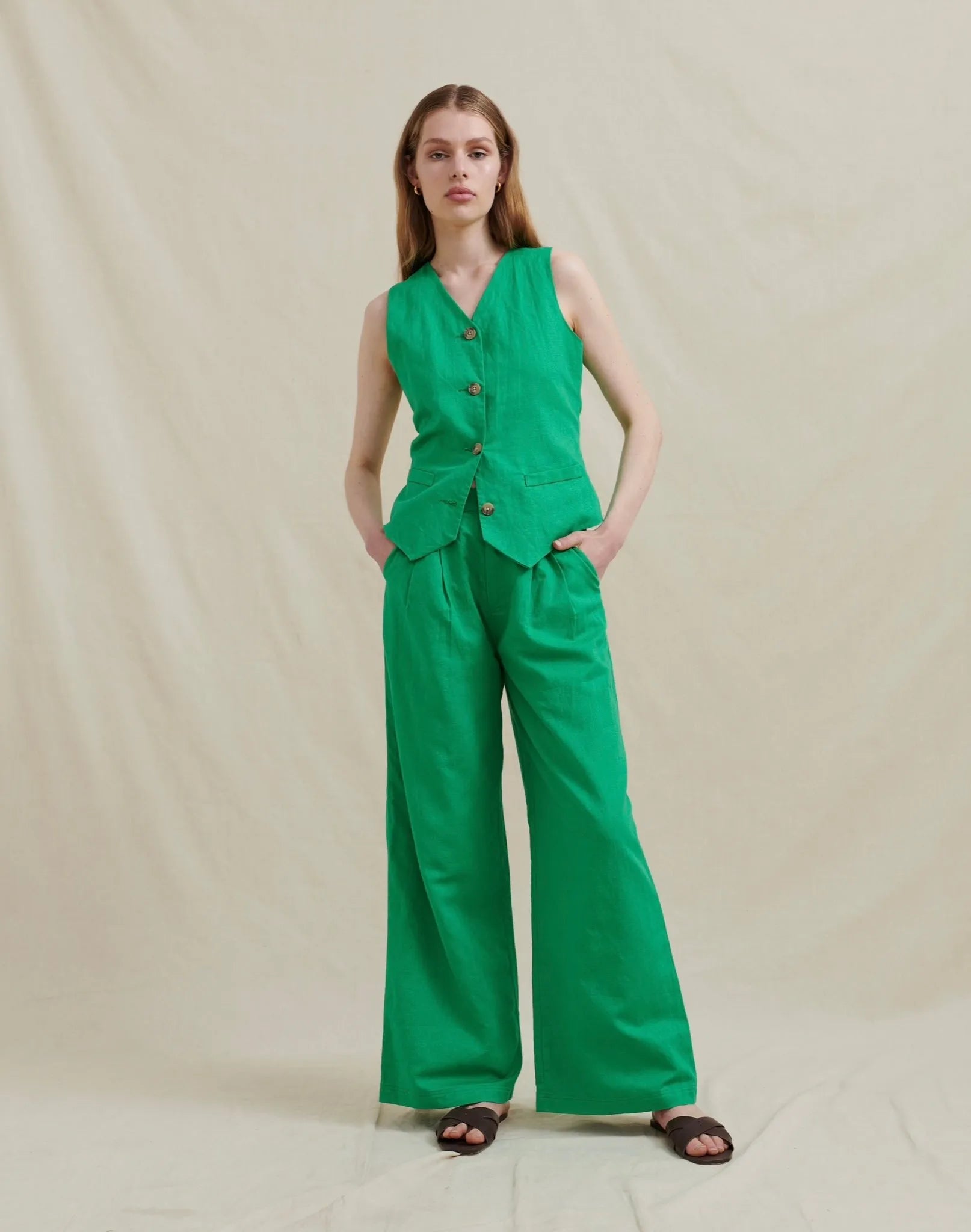 Analia Zig Wide Leg Pant in Green - the tartan fox