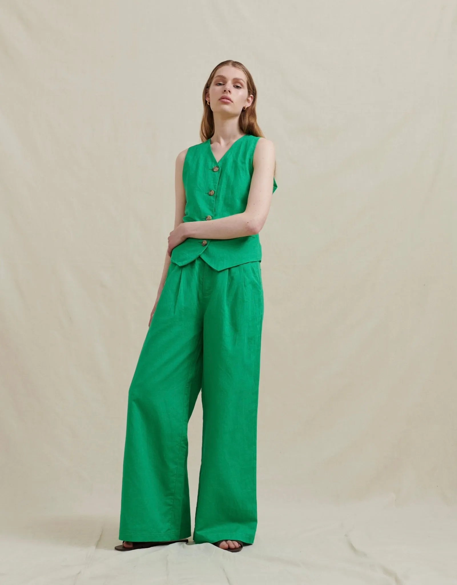 Analia Zig Wide Leg Pant in Green - the tartan fox