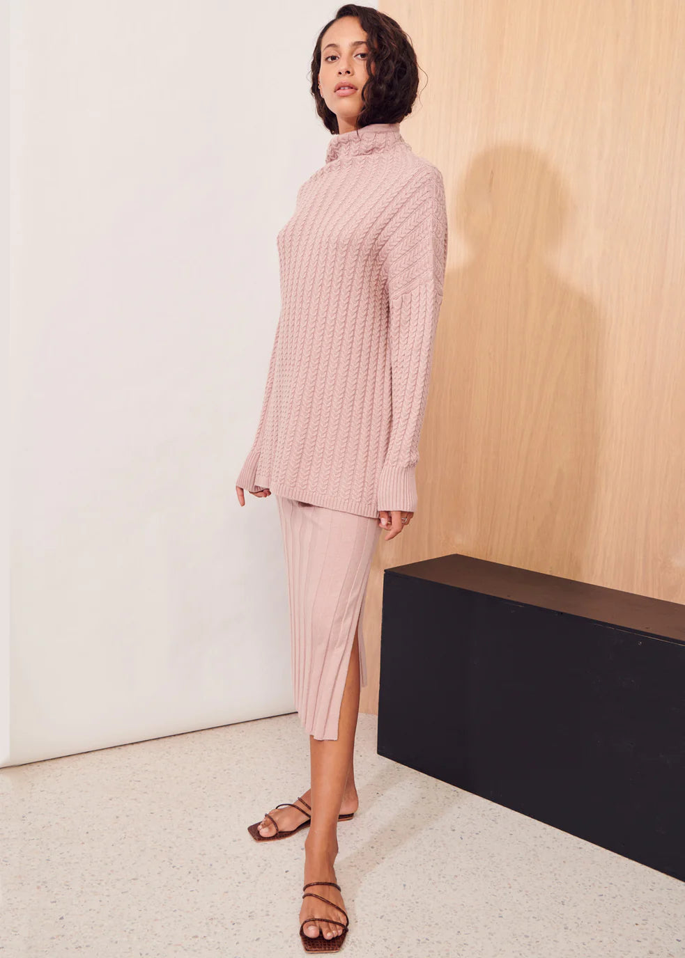 Apartment Clothing Dara Cable Knit in Blush - the tartan fox