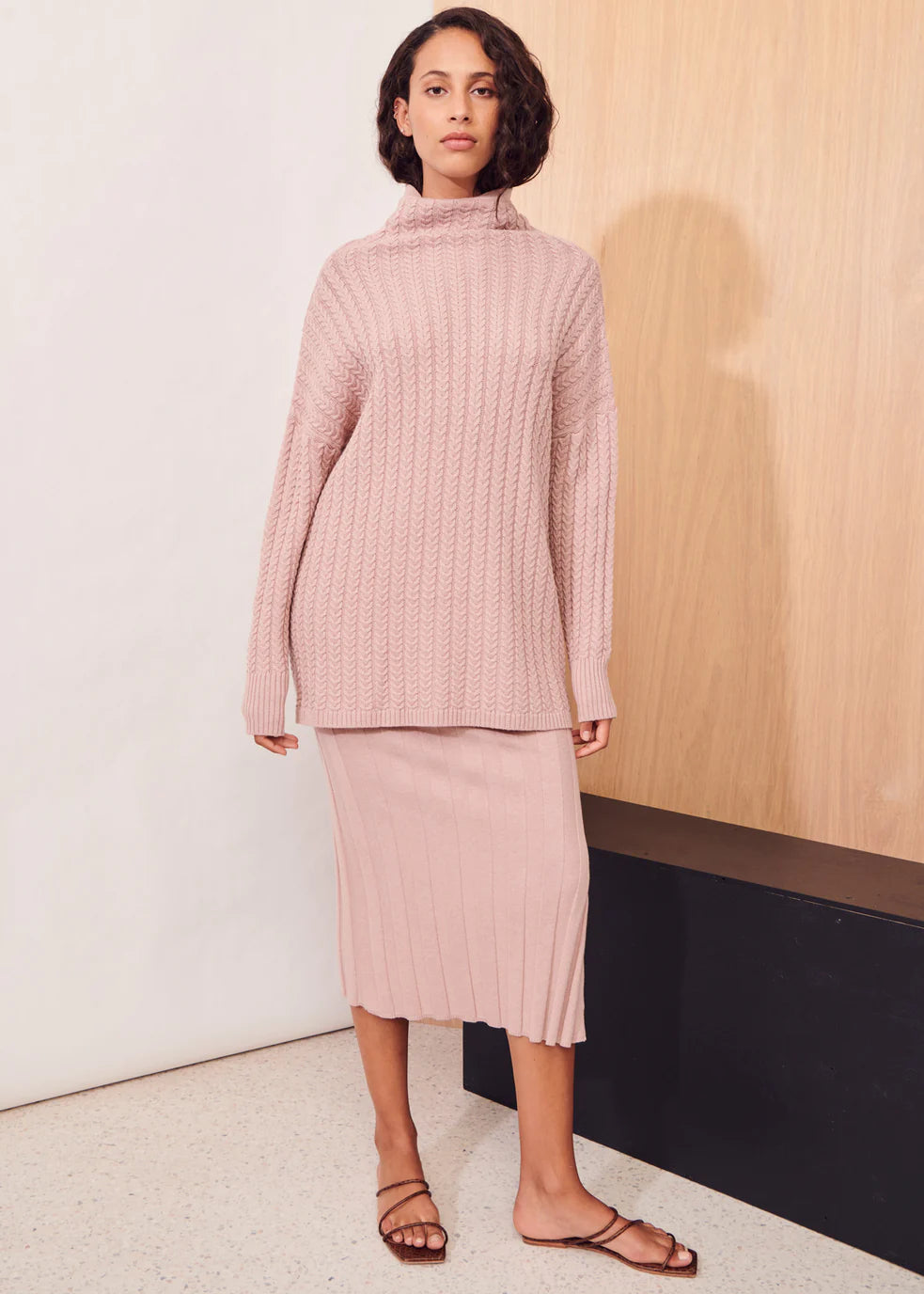 Apartment Clothing Dara Cable Knit in Blush - the tartan fox