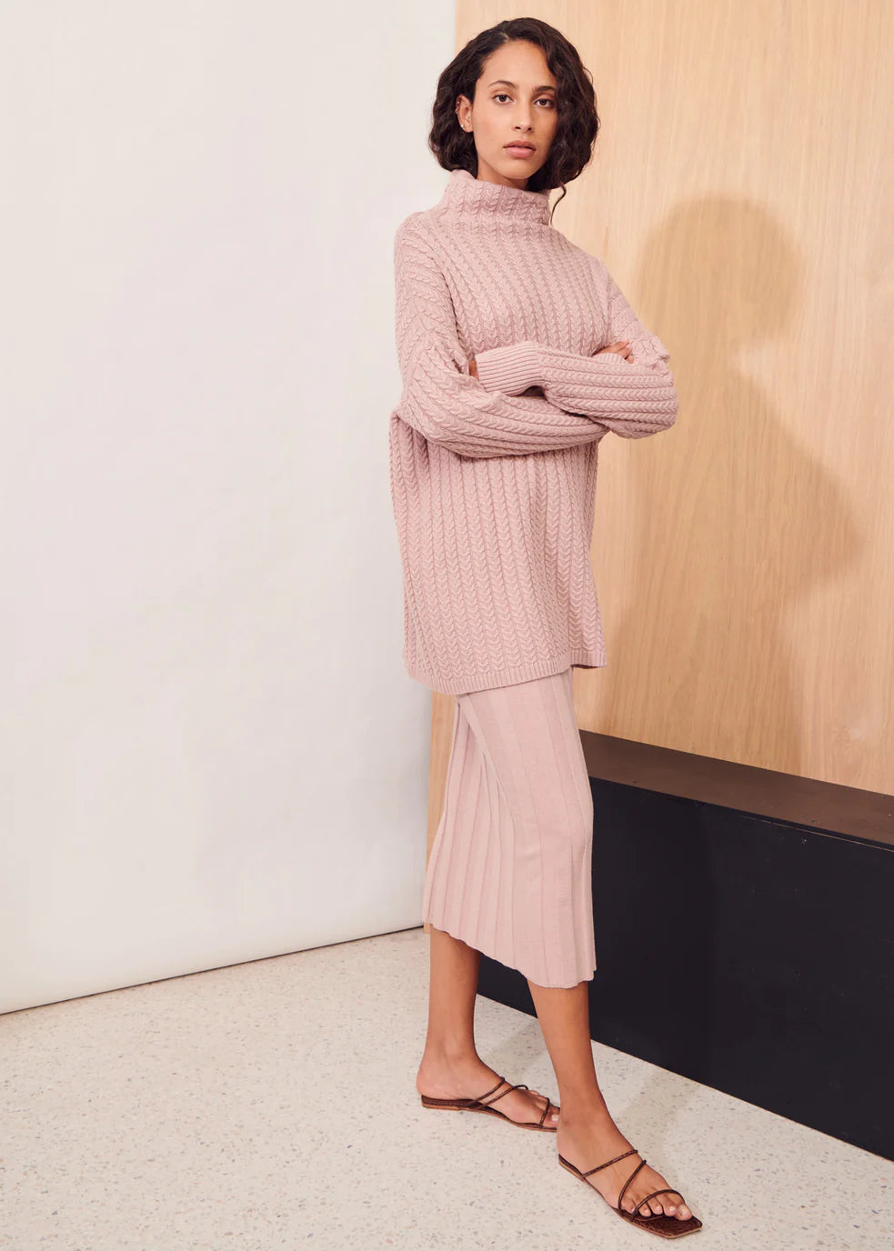 Apartment Clothing Dara Cable Knit in Blush - the tartan fox