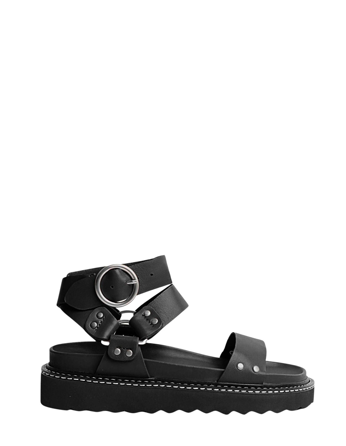 Caverley Burt Sandal in Black with White Welt - the tartan fox