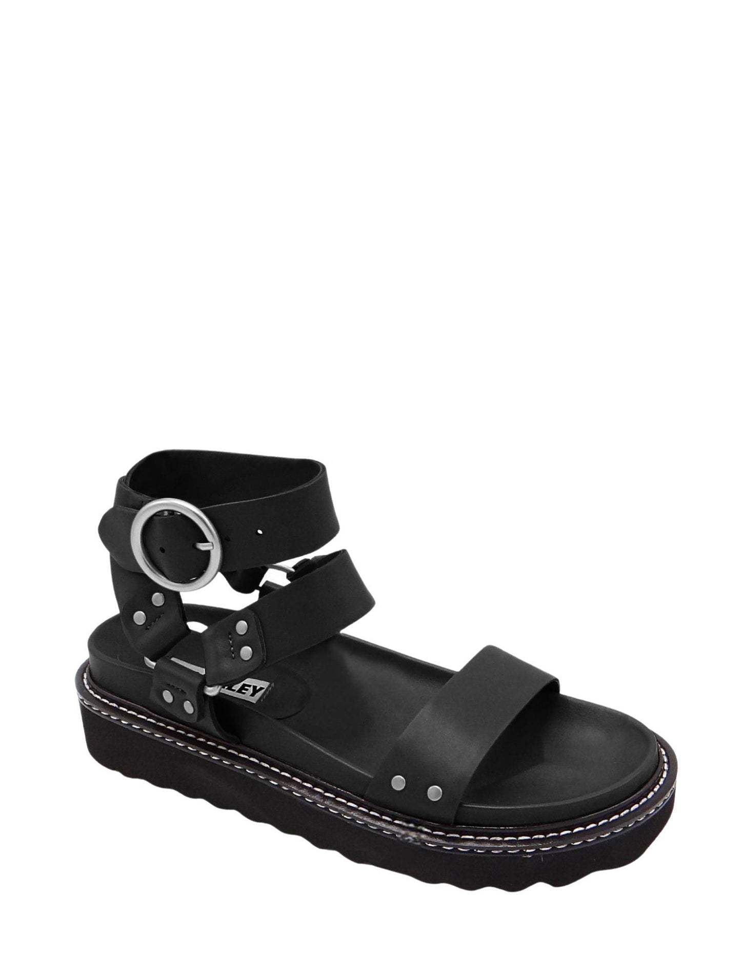 Caverley Burt Sandal in Black with White Welt - the tartan fox