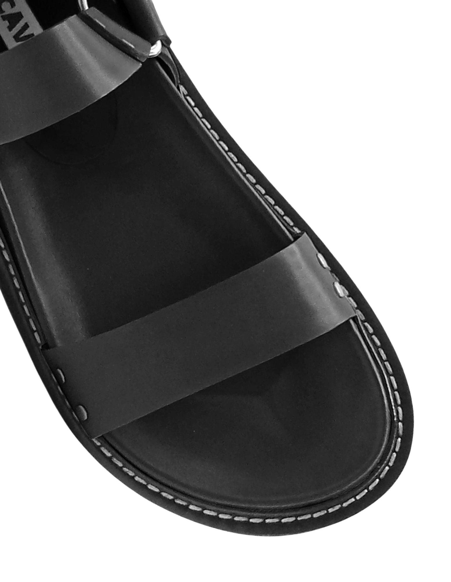 Caverley Burt Sandal in Black with White Welt - the tartan fox