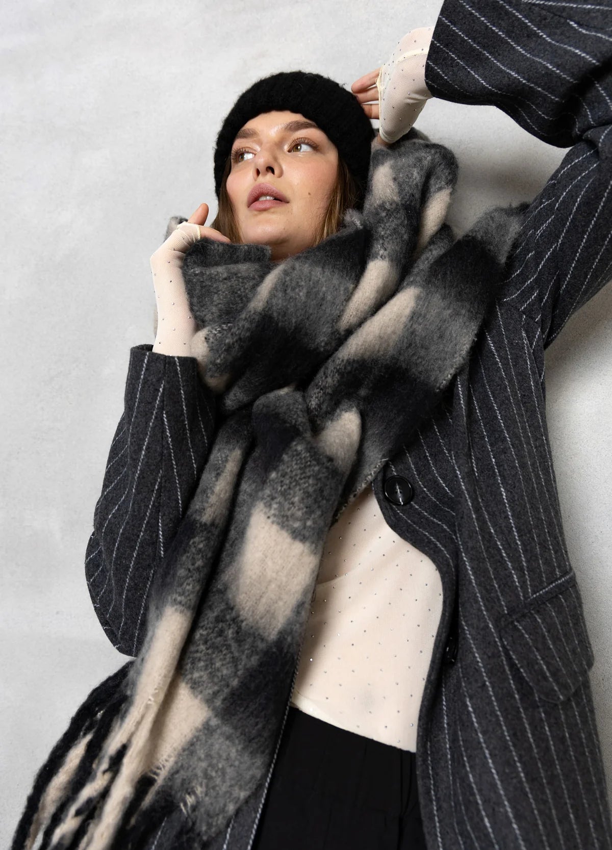 CC Heart Big Check Scarf in Black/Off White Mix - the tartan fox