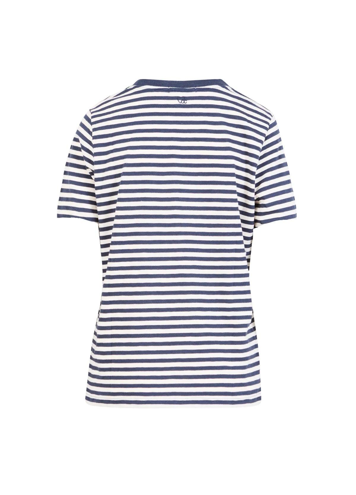 CC Heart Stripe T-Shirt Short Sleeve in Night Sky Blue and Cream - the tartan fox