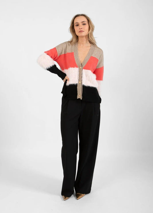 COSTER Colourblock Knit with Furry Sleeves in Multi - the tartan fox