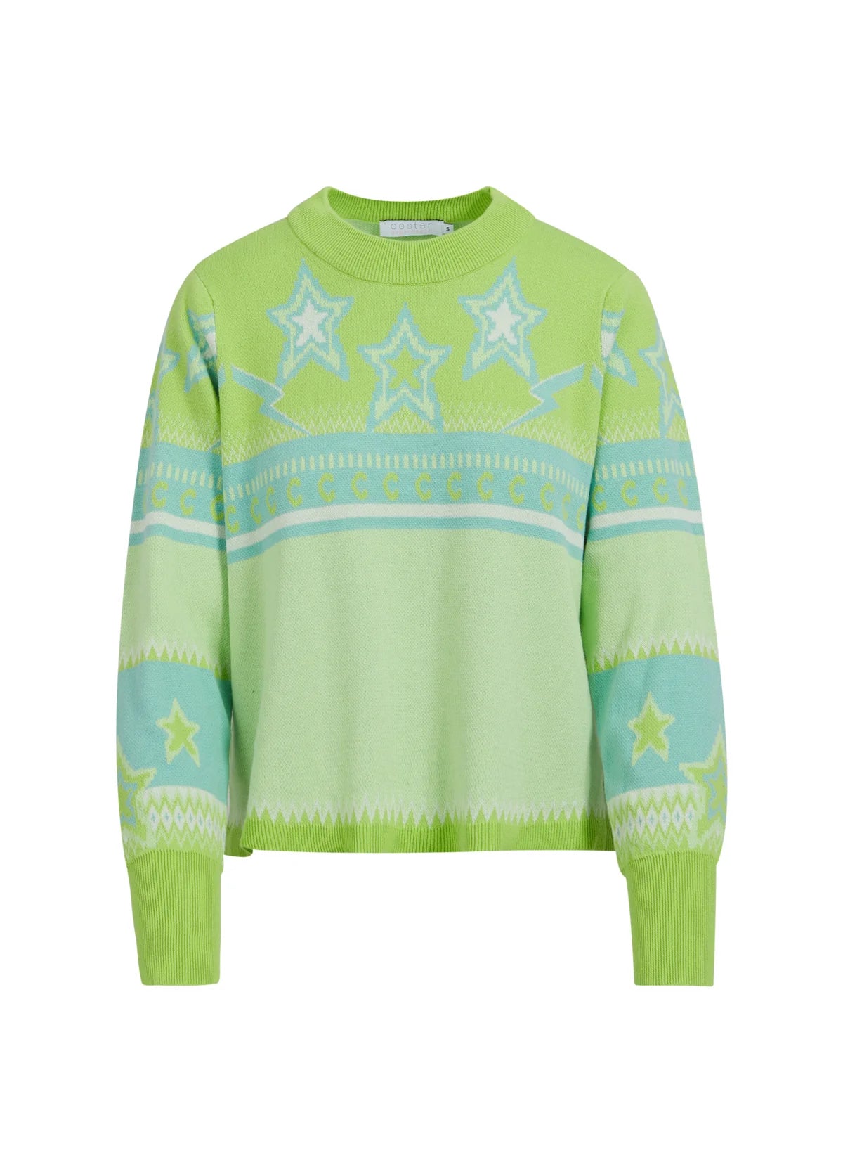 Coster Knit with Jacquard Patter in Flashy Green - the tartan fox