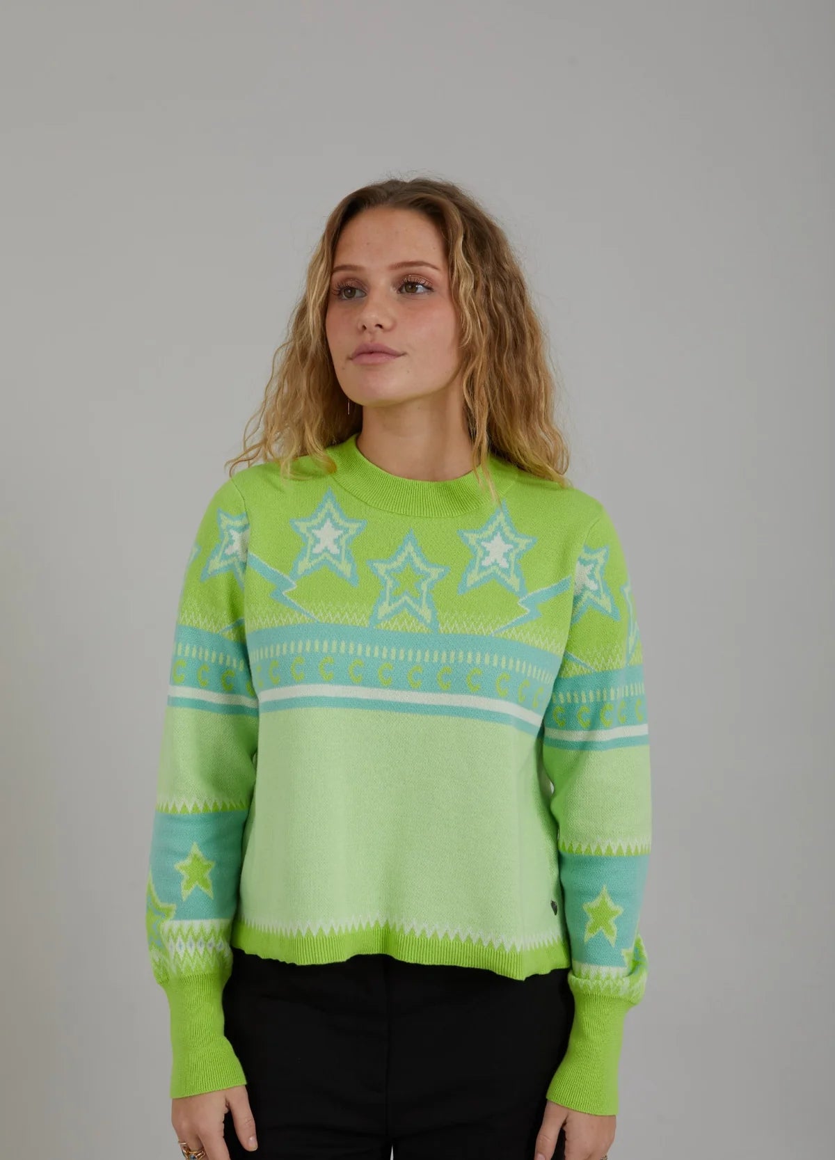 Coster Knit with Jacquard Patter in Flashy Green - the tartan fox