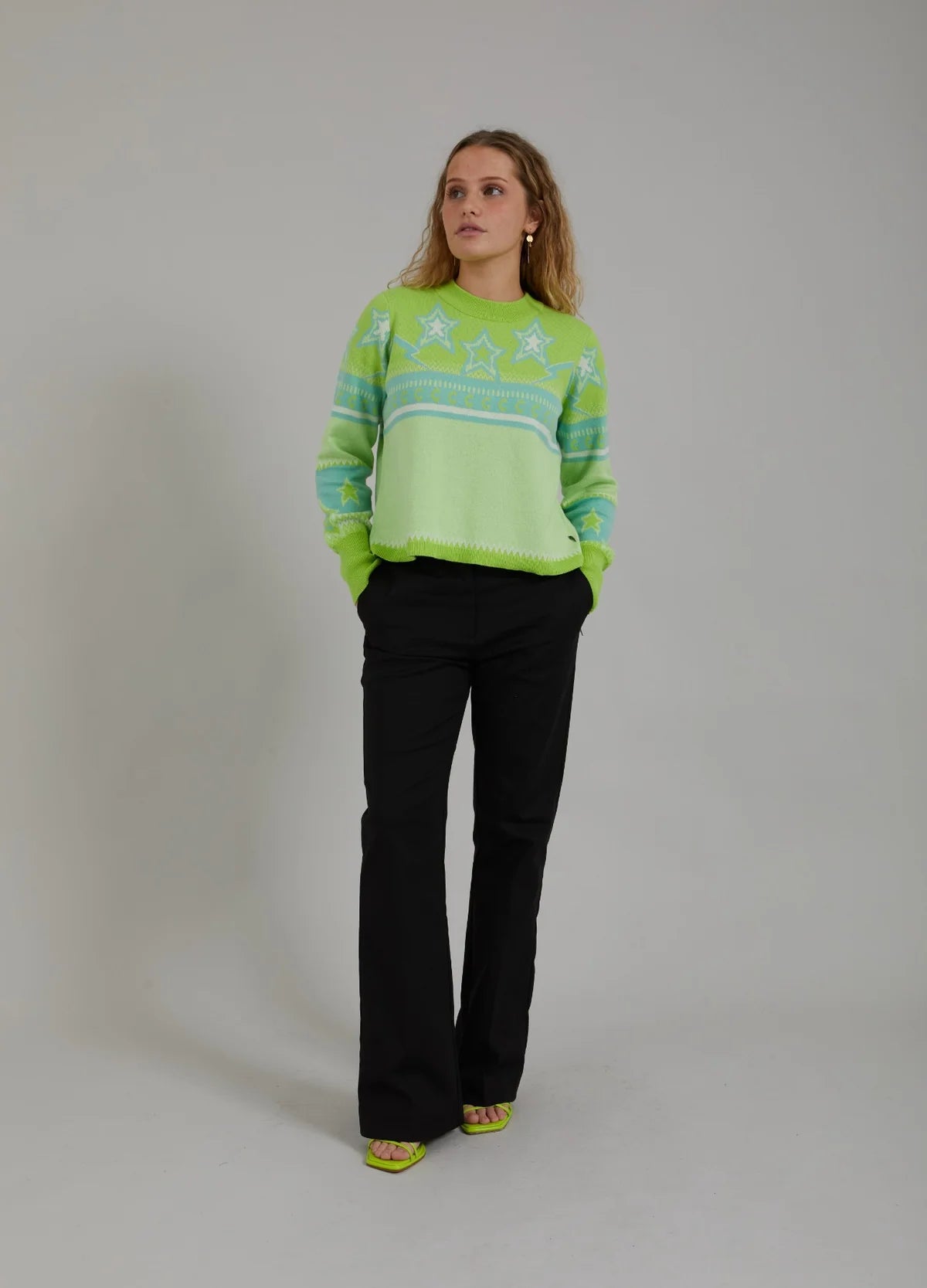 Coster Knit with Jacquard Patter in Flashy Green - the tartan fox