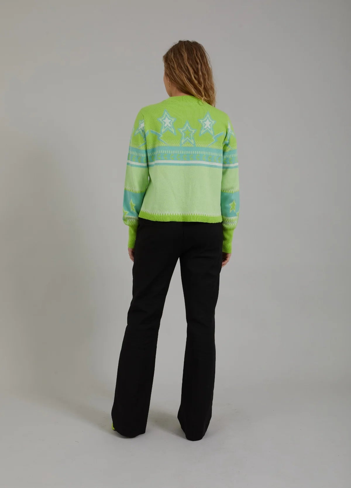 Coster Knit with Jacquard Patter in Flashy Green - the tartan fox