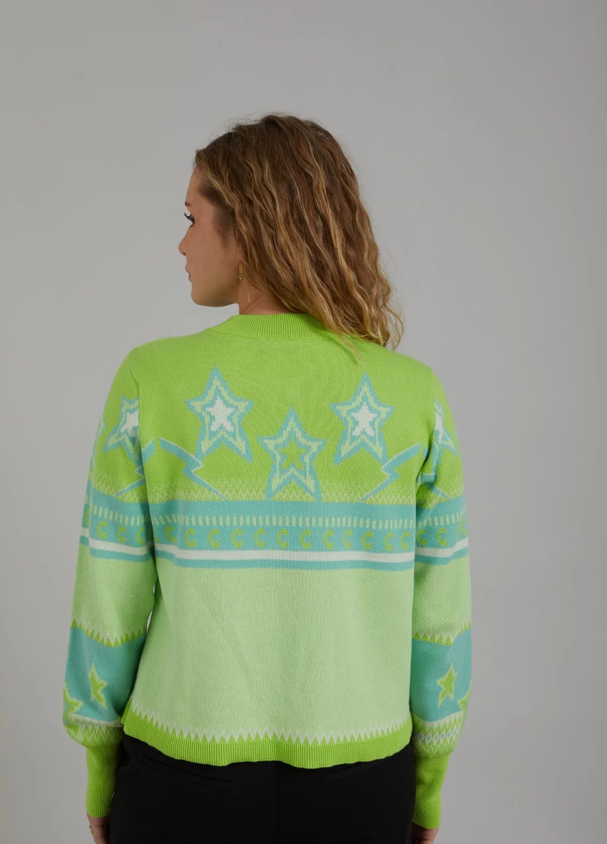 Coster Knit with Jacquard Patter in Flashy Green - the tartan fox