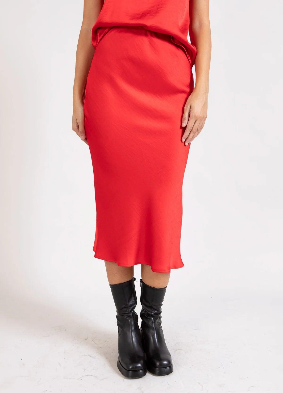 Coster Skyler Mid Length Skirt in Red - the tartan fox