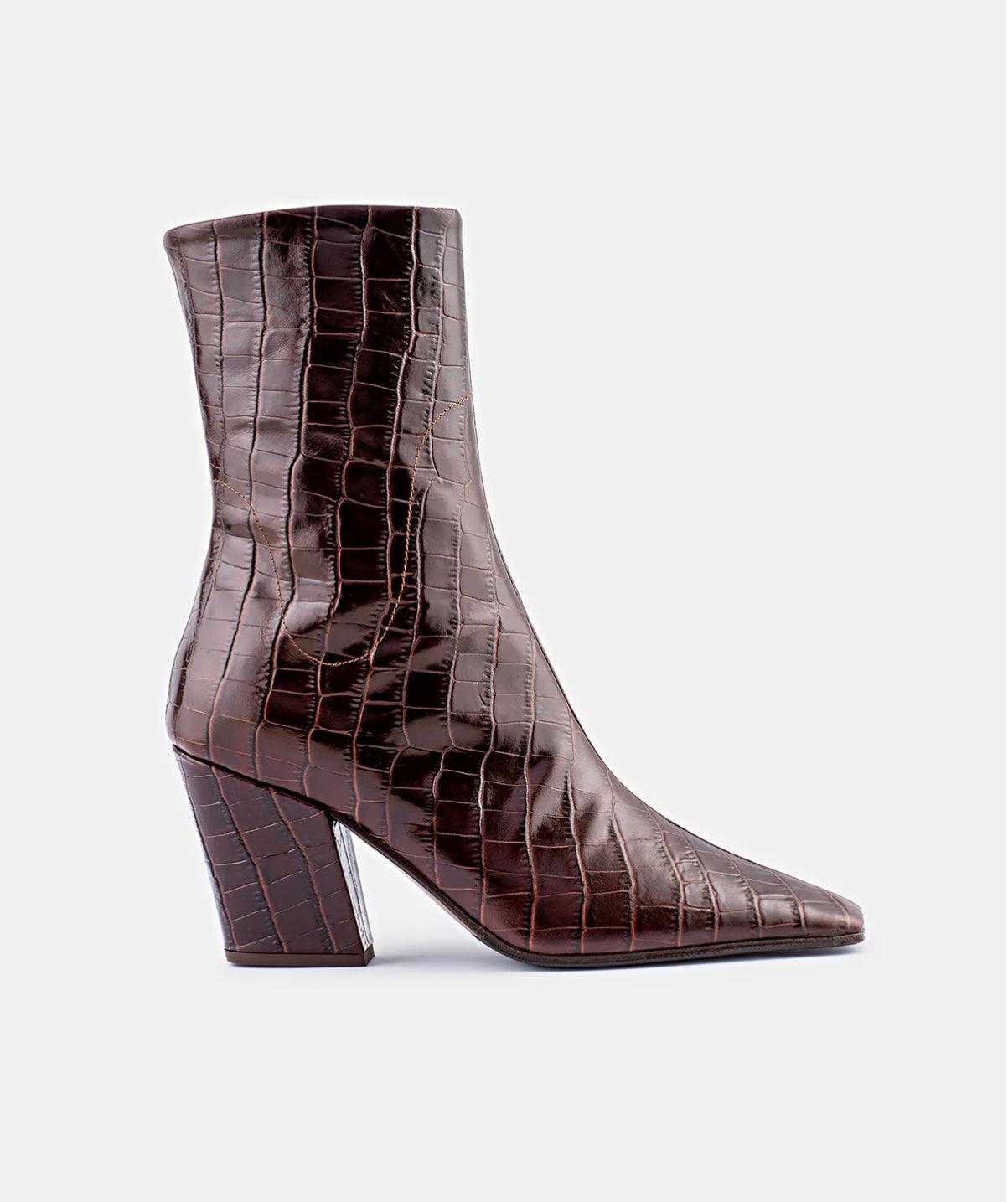 DOF Studio Bianca in Chocolate Croc Emboss - the tartan fox