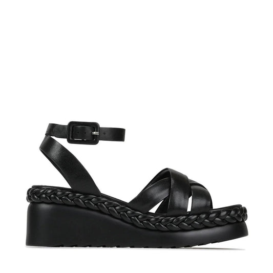 EOS Melana Platform Sandal in Black Leather - the tartan fox