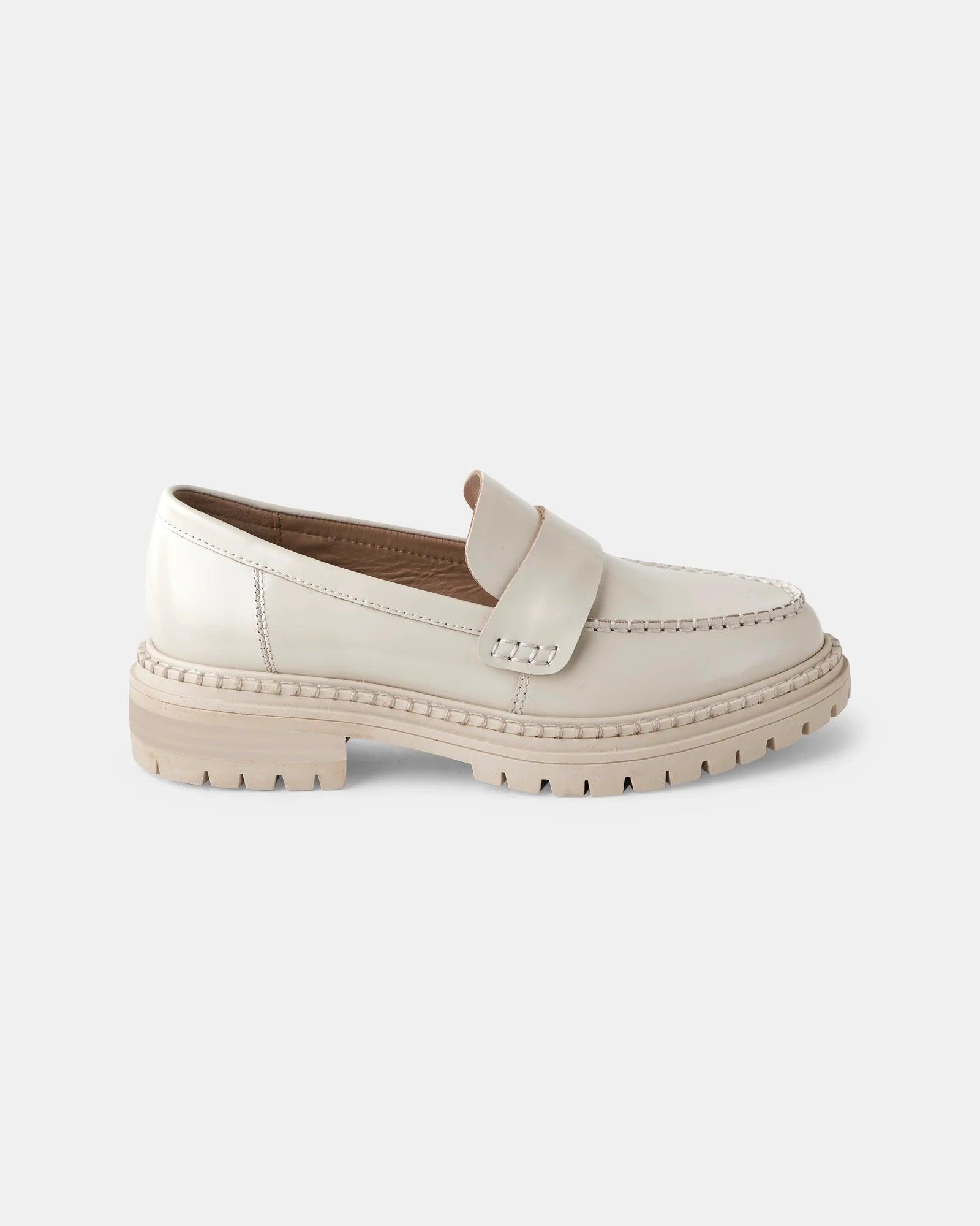 Goldie the Label Ophelia Leather Loafer in Ivory - the tartan fox