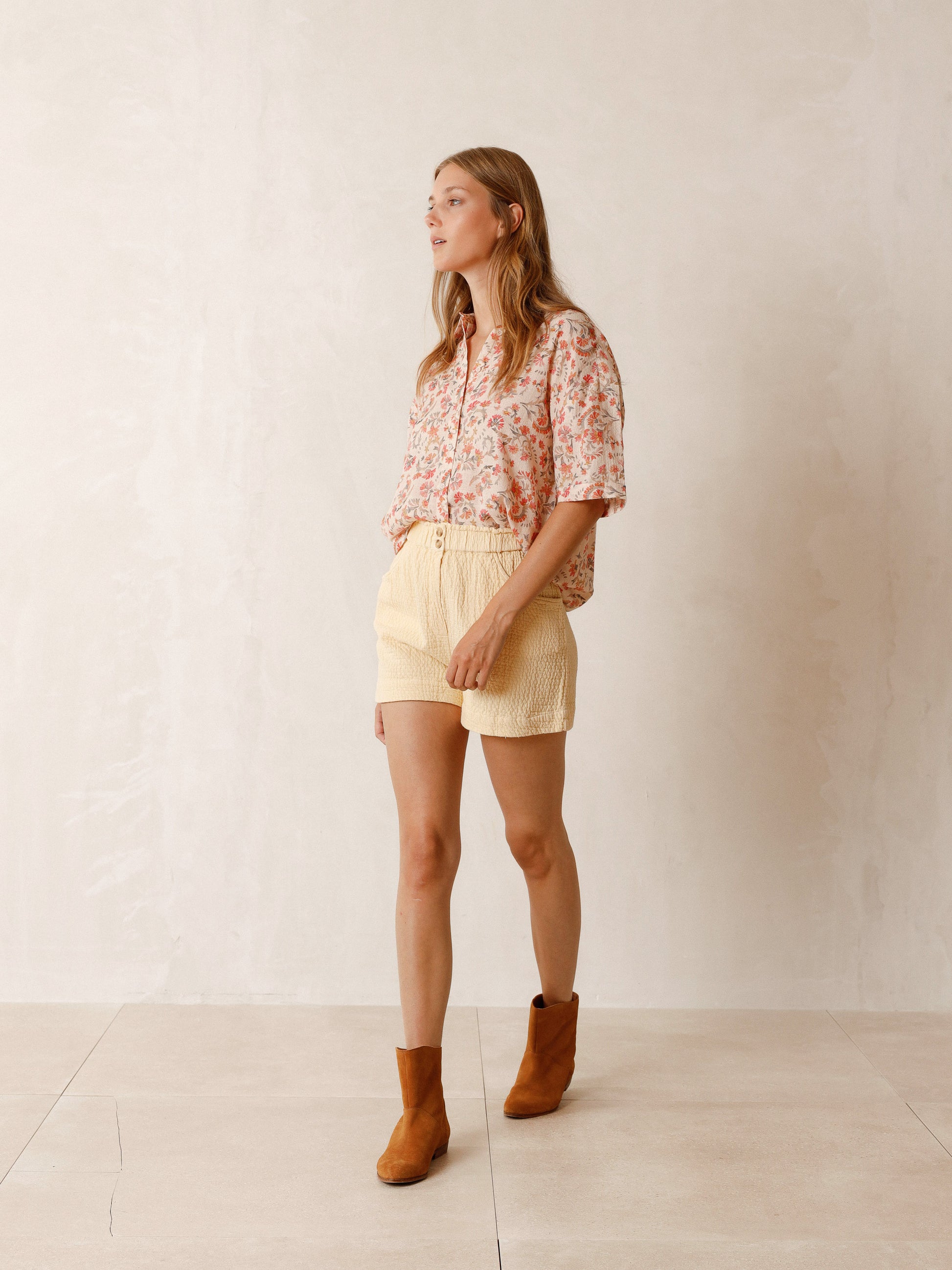 Indi & Cold Aran Textured Shirt in Peach - the tartan fox