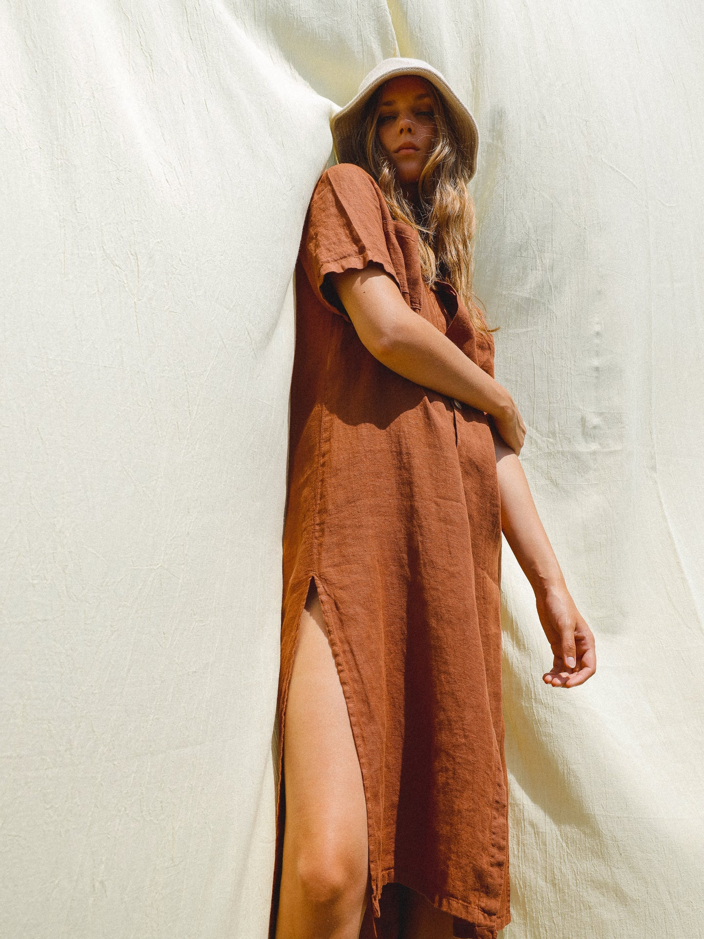 Indi & Cold Linen Shirt Dress in Cinnamon - the tartan fox