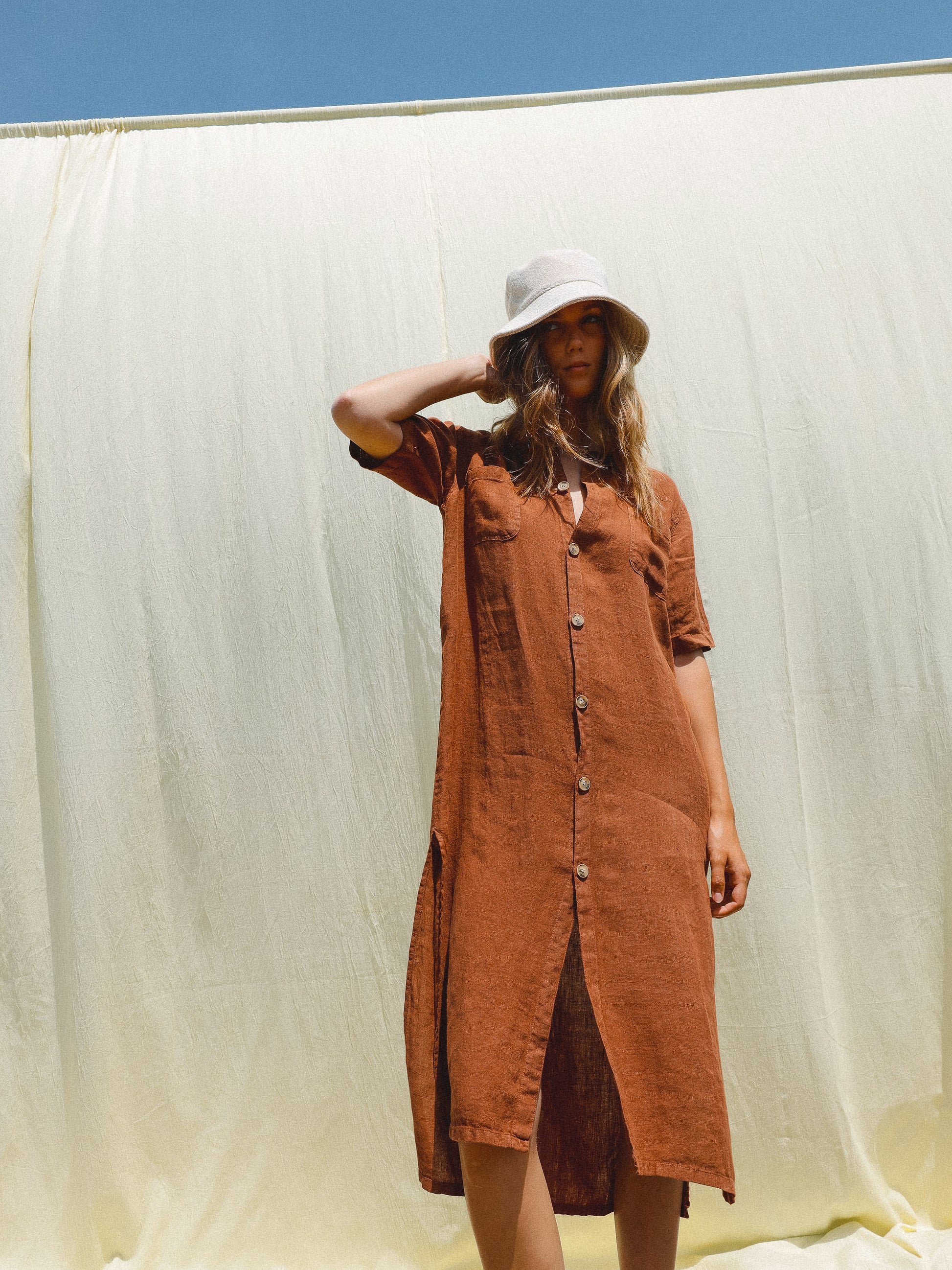 Indi & Cold Linen Shirt Dress in Cinnamon - the tartan fox