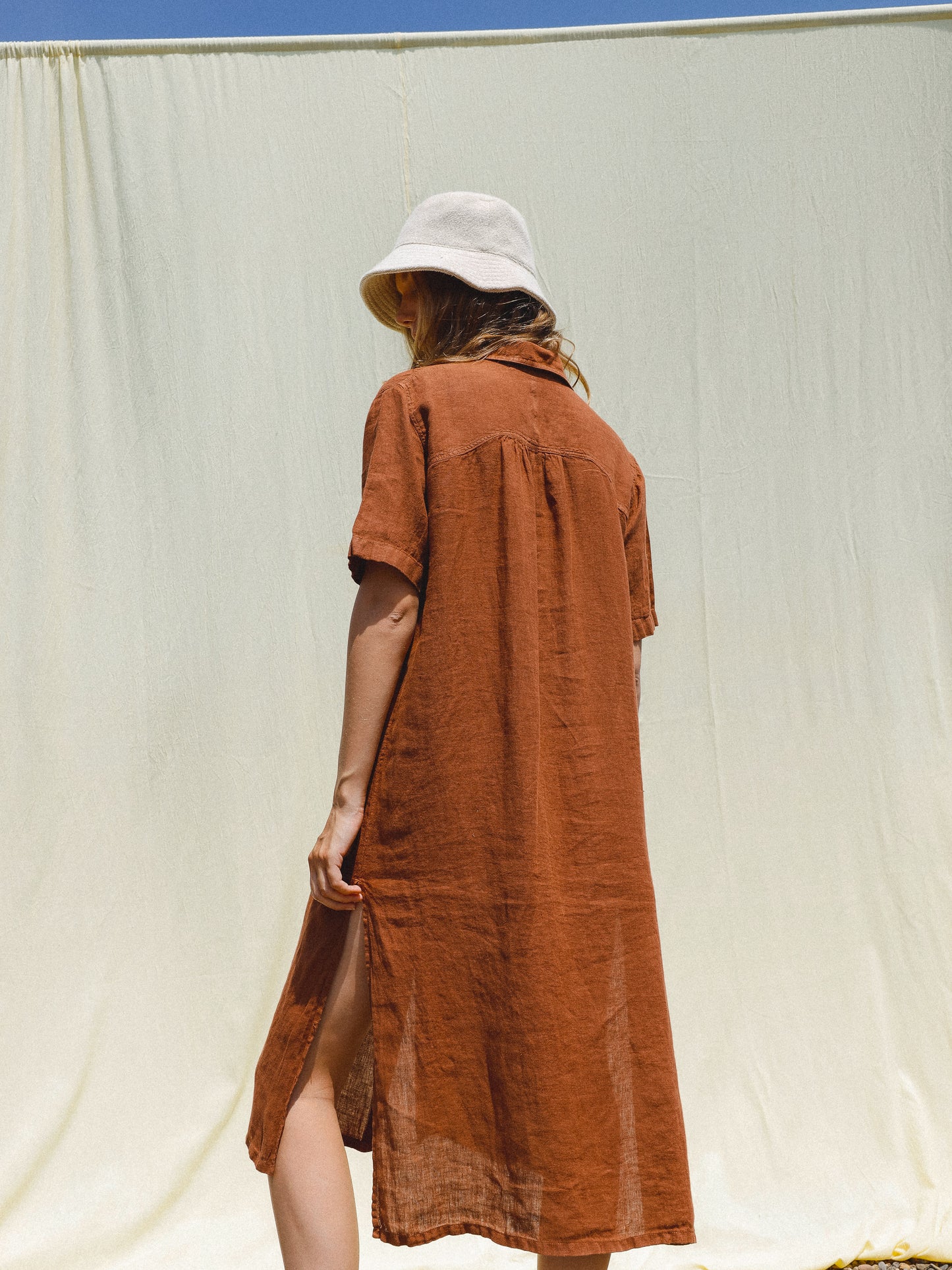 Indi & Cold Linen Shirt Dress in Cinnamon - the tartan fox