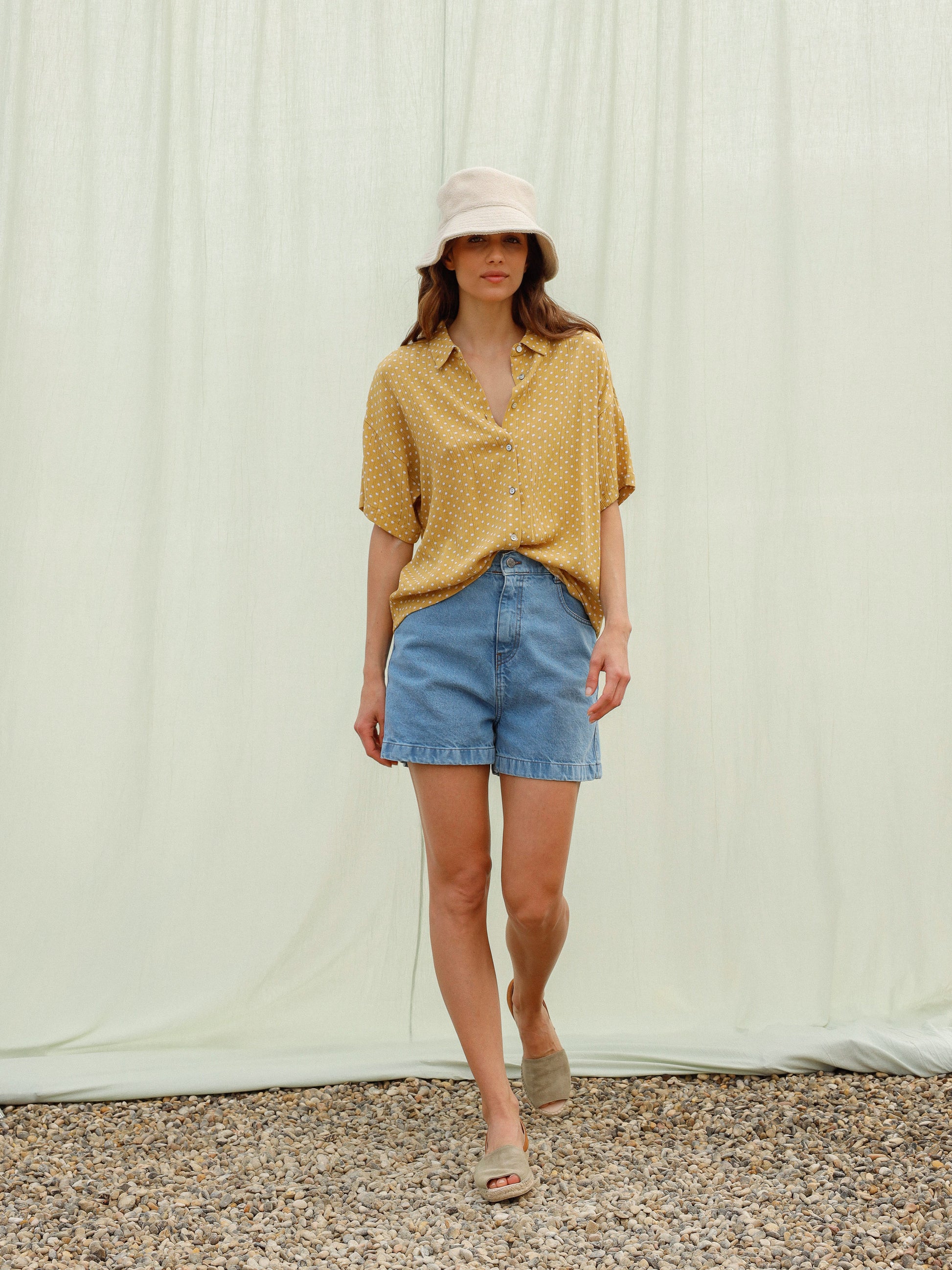 Indi & Cold Polka Dot Shirt in Mustard - the tartan fox