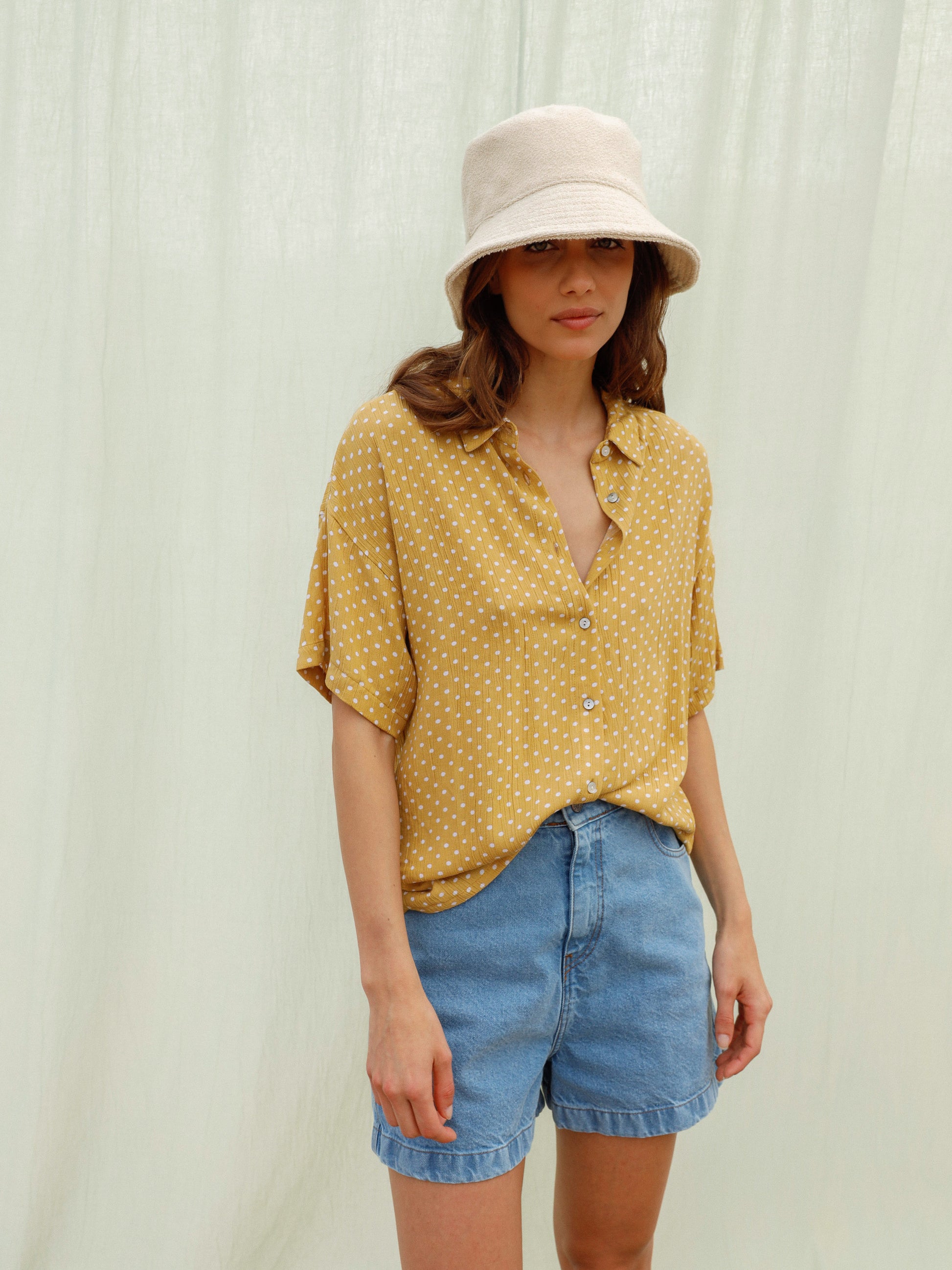 Indi & Cold Polka Dot Shirt in Mustard - the tartan fox