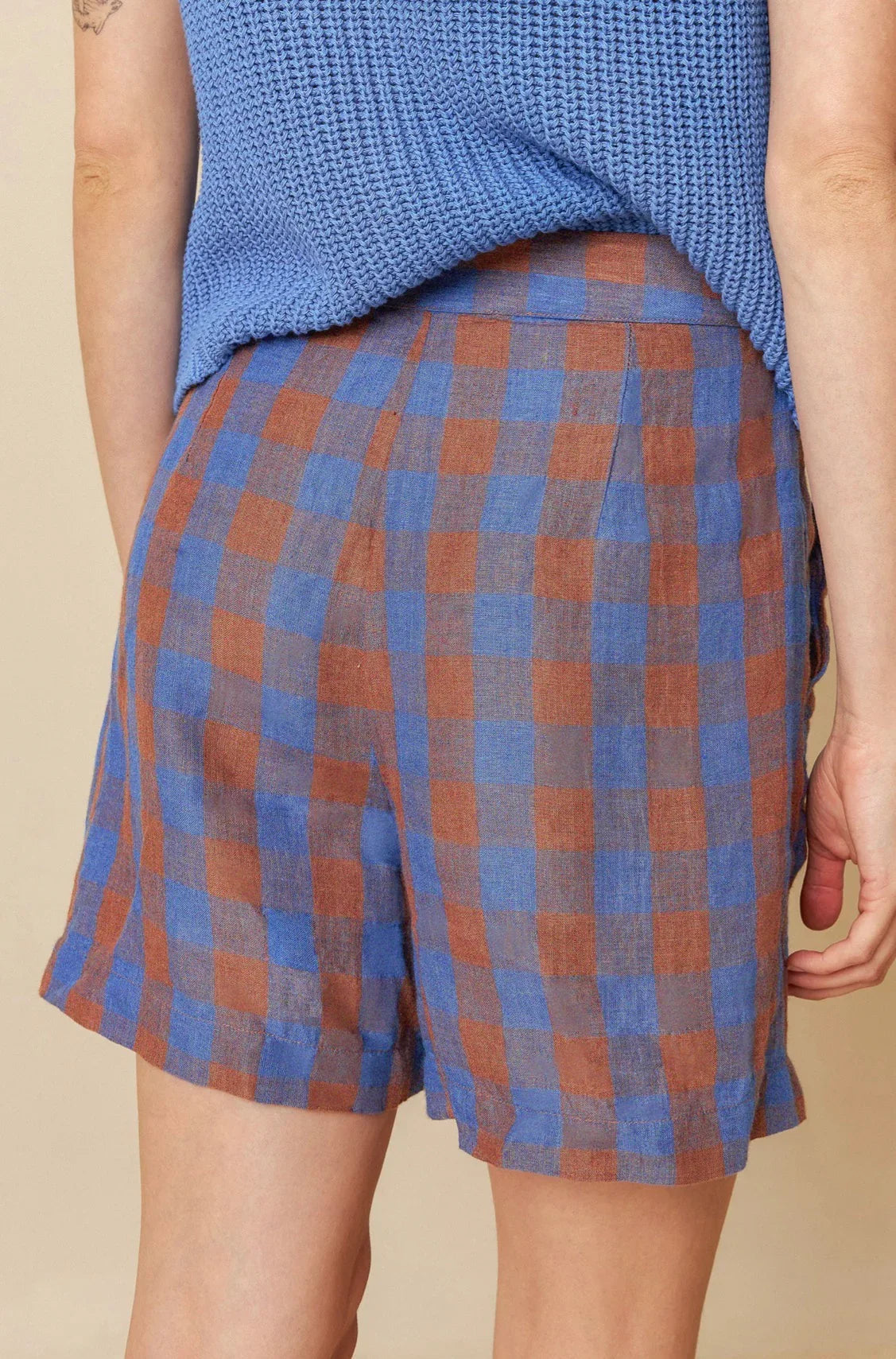 Indi and Cold Retro Vichy Shorts in Azul Klein Check