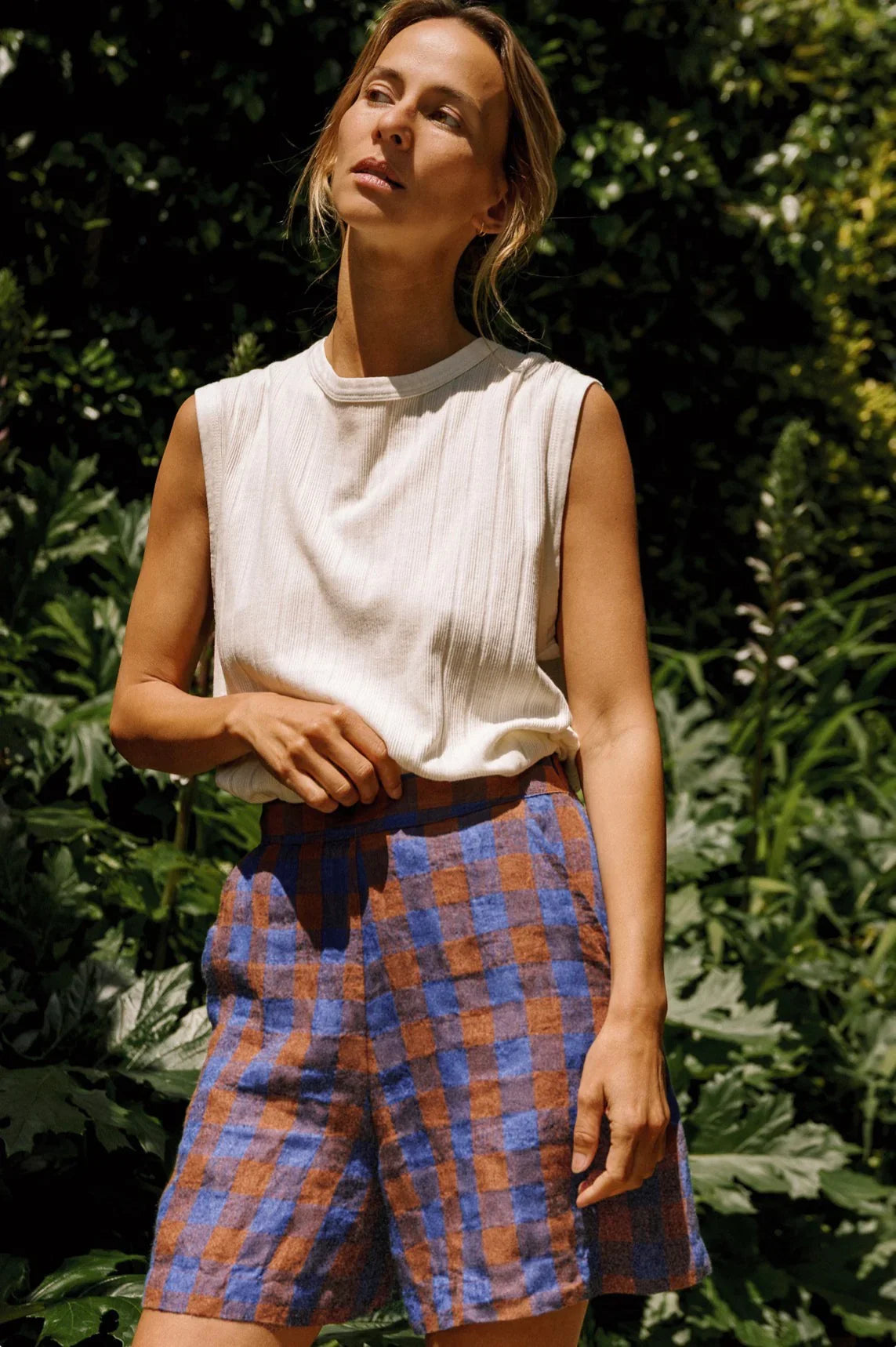 Indi and Cold Retro Vichy Shorts in Azul Klein Check