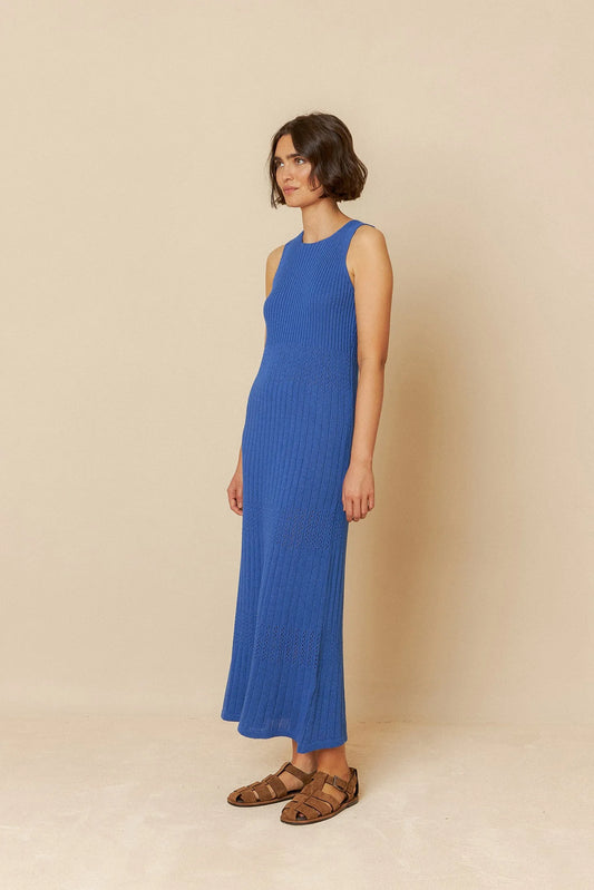 Indi and Cold Ribbed Knit Dress in Azul
