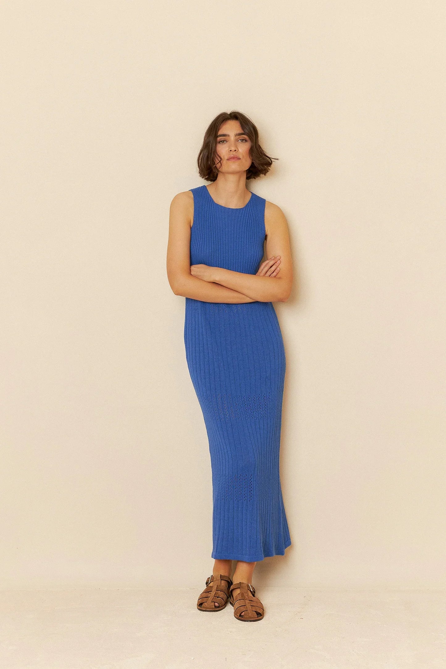 Indi and Cold Ribbed Knit Dress in Azul