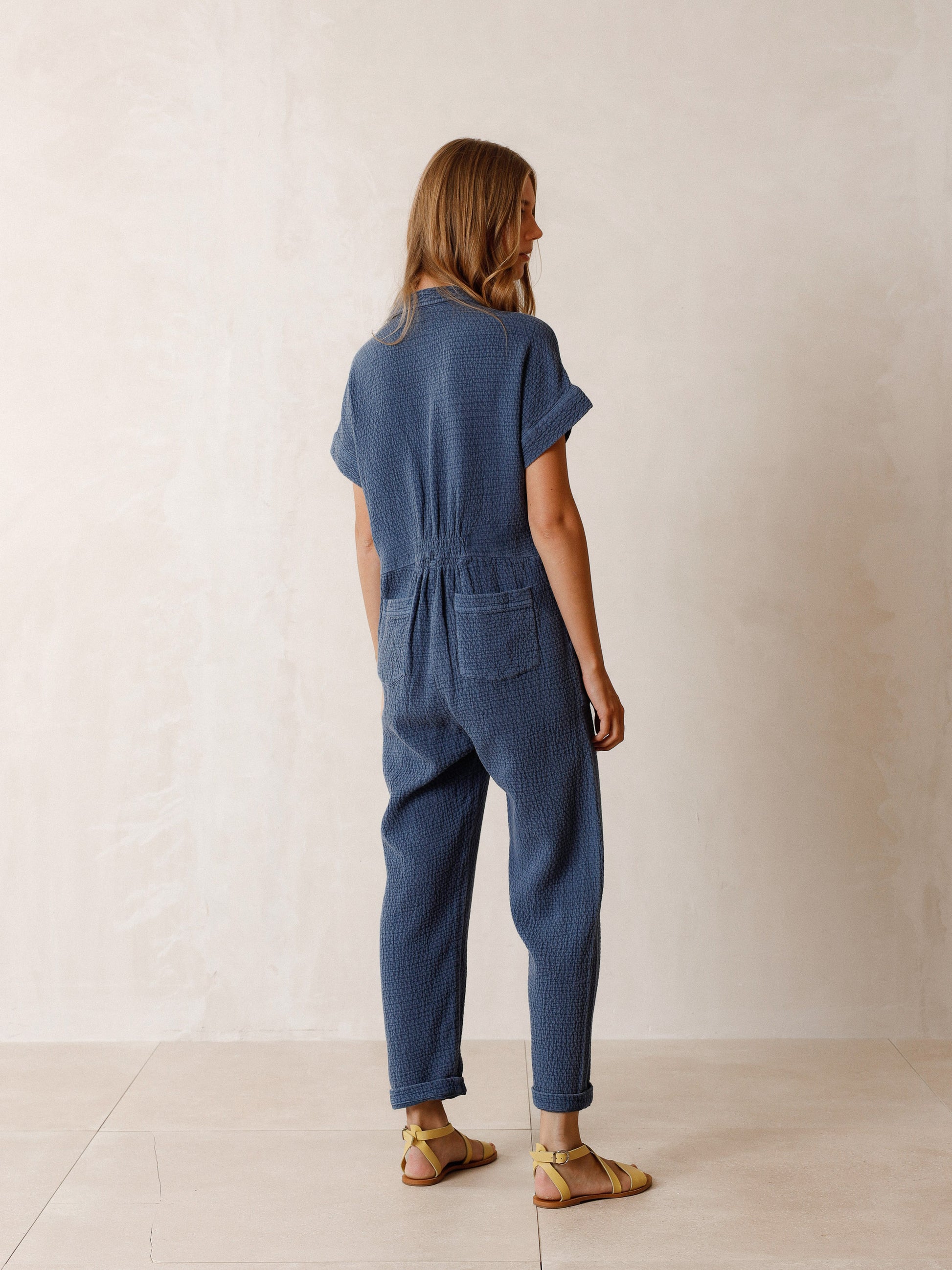 Indi & Cold Rustic Jacquard Jumpsuit in Indigo - the tartan fox