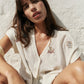 Indi and Cold Short Sleeve Embroidered Shirt in Crudo