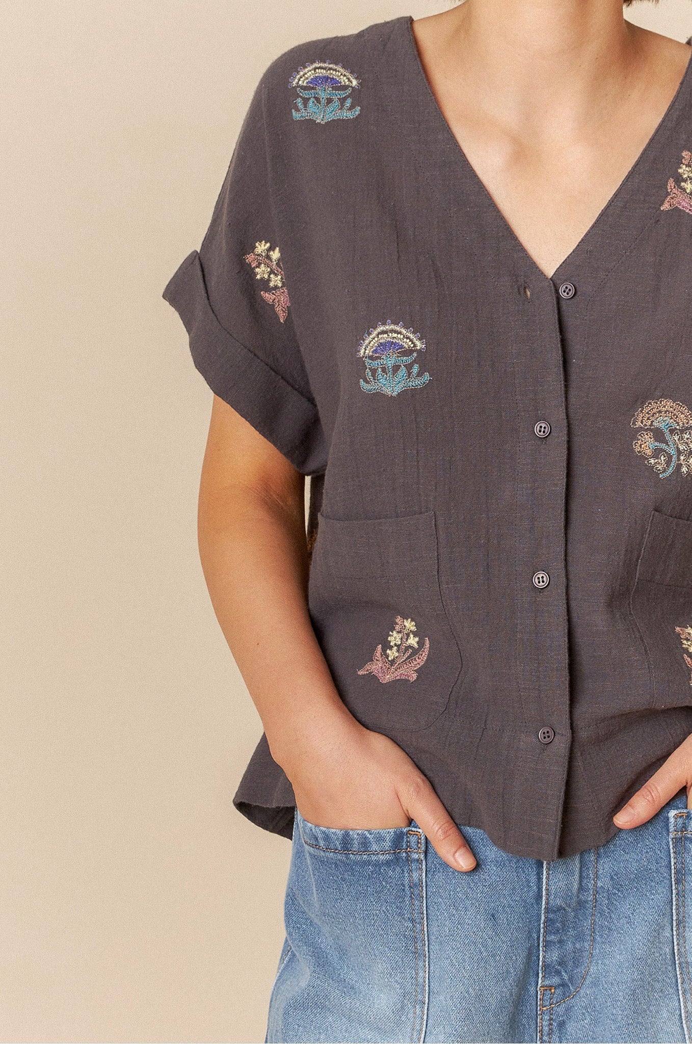 Indi and Cold Short Sleeve Embroidered Shirt